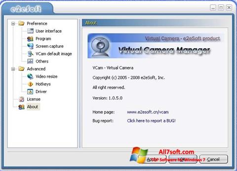 Ekrānuzņēmums VCam Windows 7