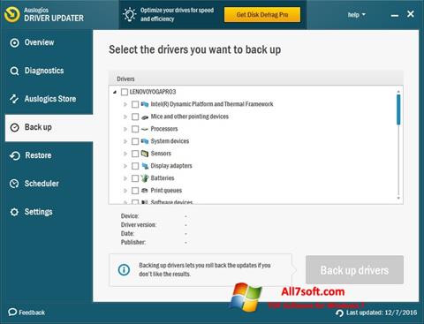 Ekrānuzņēmums Auslogics Driver Updater Windows 7