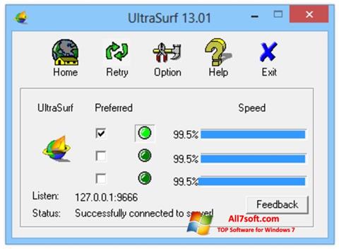 Ekrānuzņēmums UltraSurf Windows 7