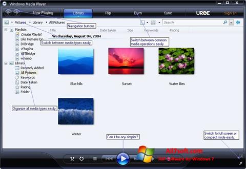 Ekrānuzņēmums Media Player Windows 7