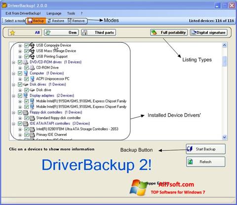 Ekrānuzņēmums Driver Backup Windows 7
