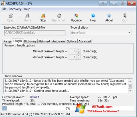 Ekrānuzņēmums Advanced Archive Password Recovery Windows 7