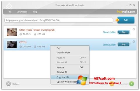 Ekrānuzņēmums Freemake Video Downloader Windows 7